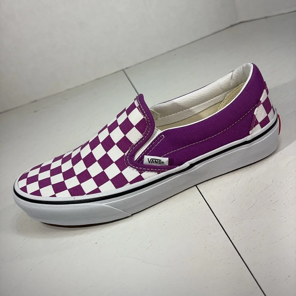 Vans Violet and White Checkered Slip-Ons Women’s 8.5